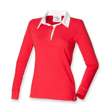Load image into Gallery viewer, Ladies Red Front Row Long Sleeve Plain Rugby Shirt Womens Cotton Polo Tops M-XXL
