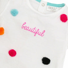Load image into Gallery viewer, Girls MiniKidz White Multicolored Pom Pom Pure Cotton Top
