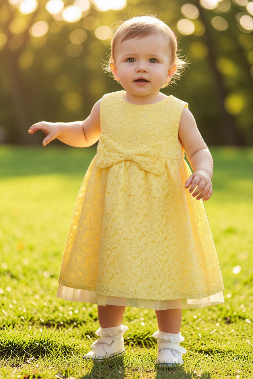 Baby Girl's Yellow Lemon Floral Lace Sleeveless Dress