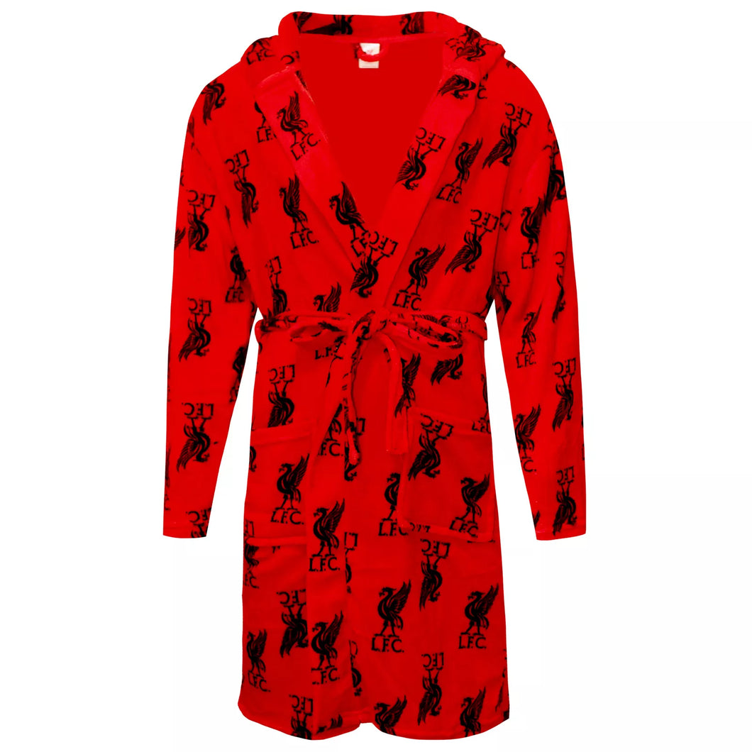 Mens Adult Official Liverpool FC Soft Fleece Hooded Bathrobes