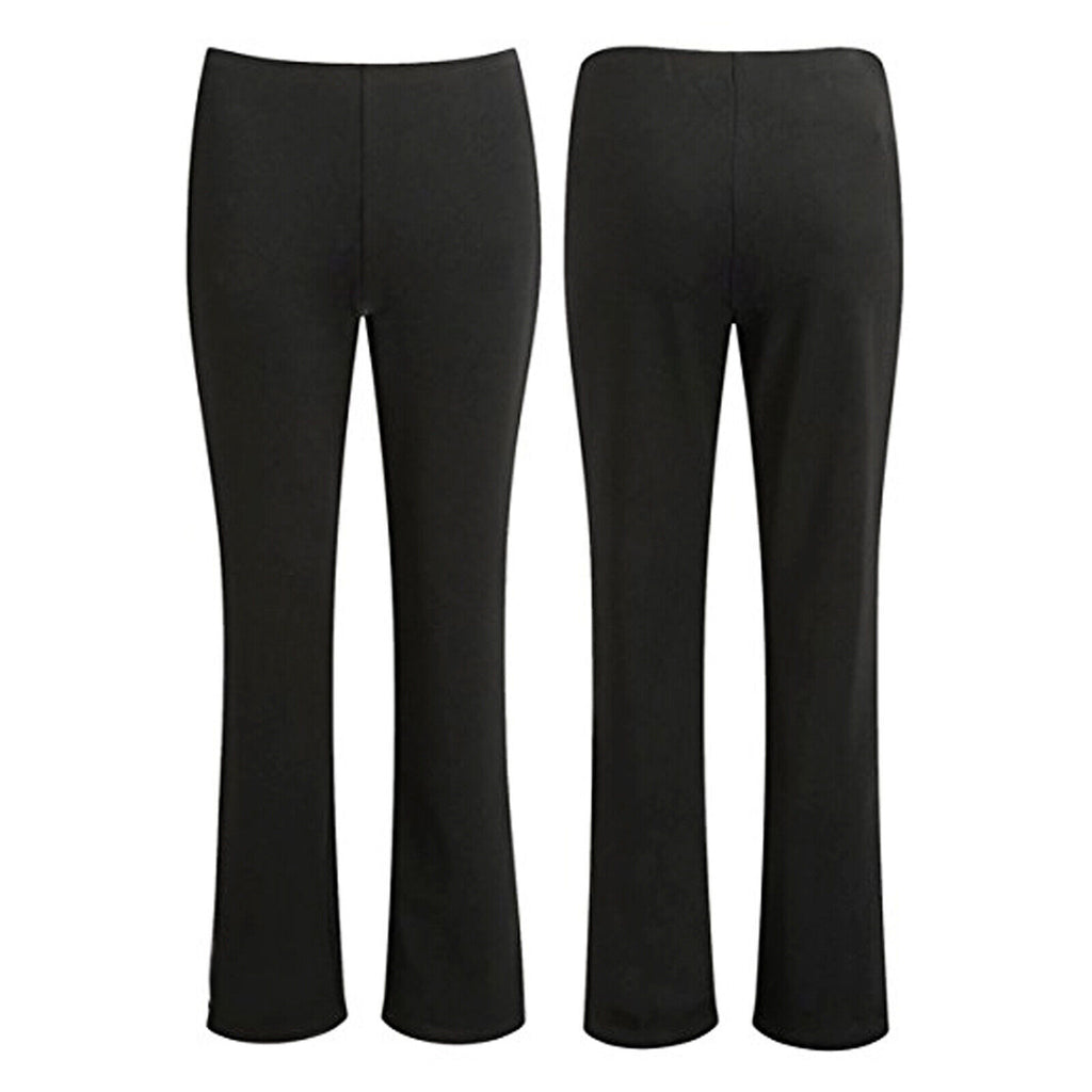 Ladies Black Bootleg Stretchy Soft Ribbd Pull On Elasticated Waist Trouser