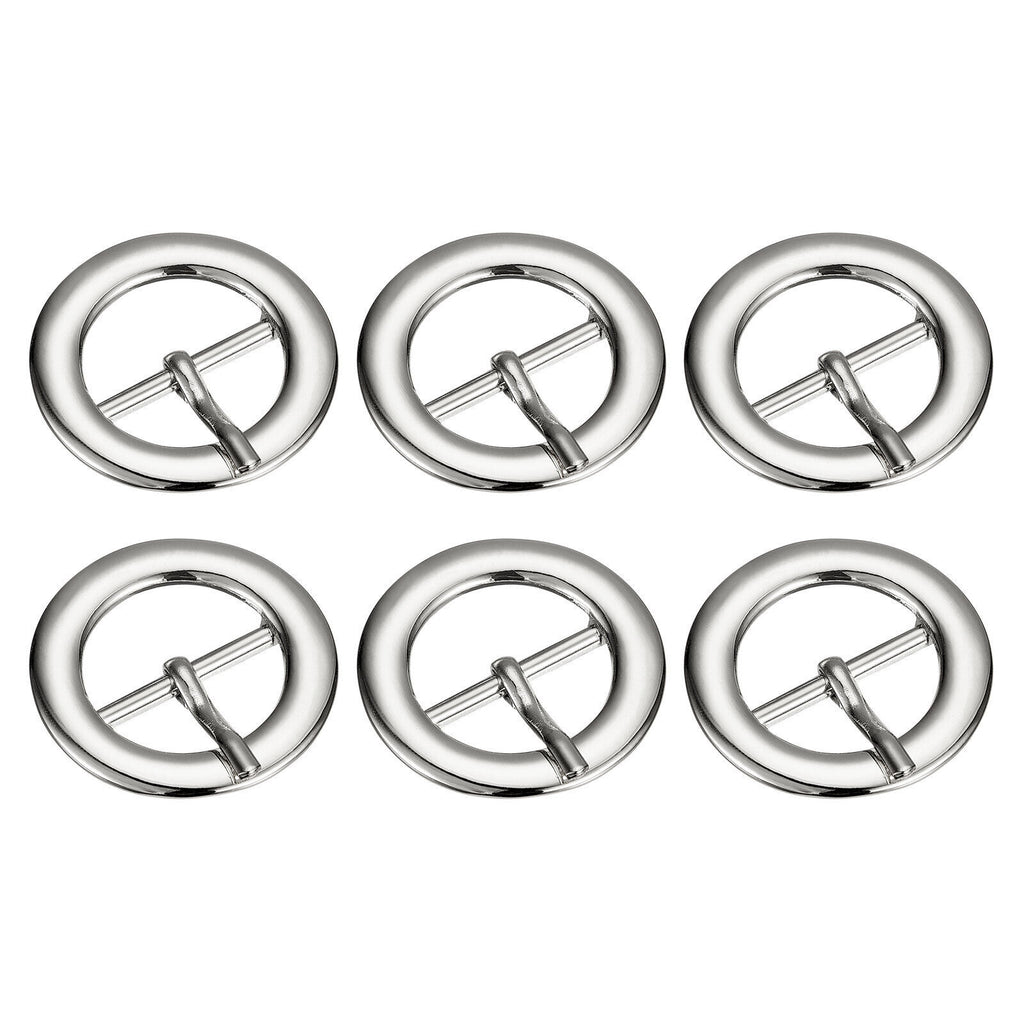 6 Pce 1.57" Silver Round Center Bar Single Prong Strap Pin Belt Buckle For Belts