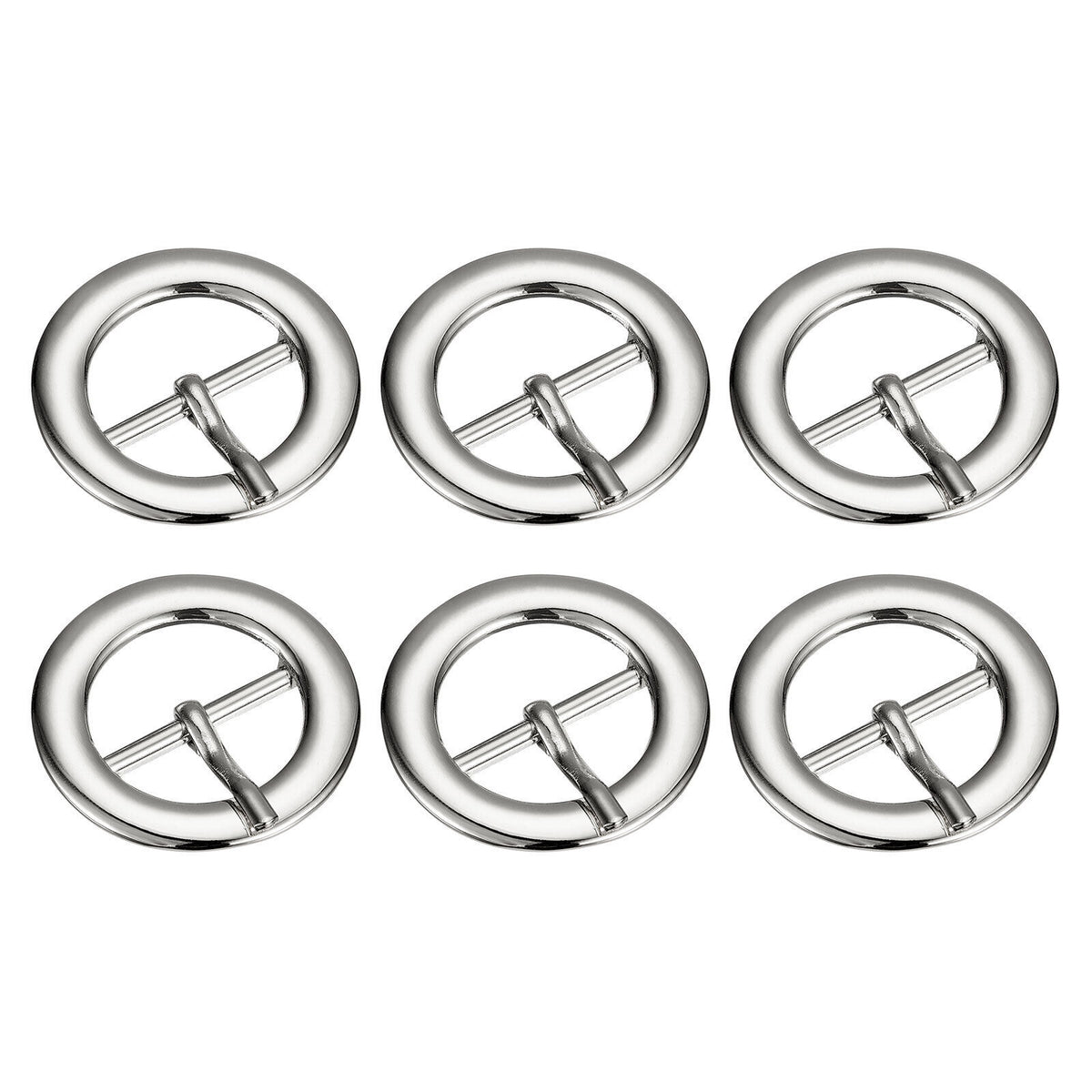 6 Pce 1.57" Silver Round Center Bar Single Prong Strap Pin Belt Buckle For Belts