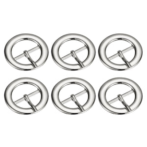 6 Pce 1.57" Silver Round Center Bar Single Prong Strap Pin Belt Buckle For Belts