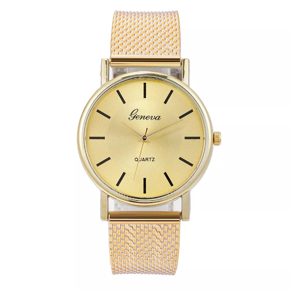 Ladies High End Quartz Watch Distinguished Glass Gold Strap Women's Wrist Watch