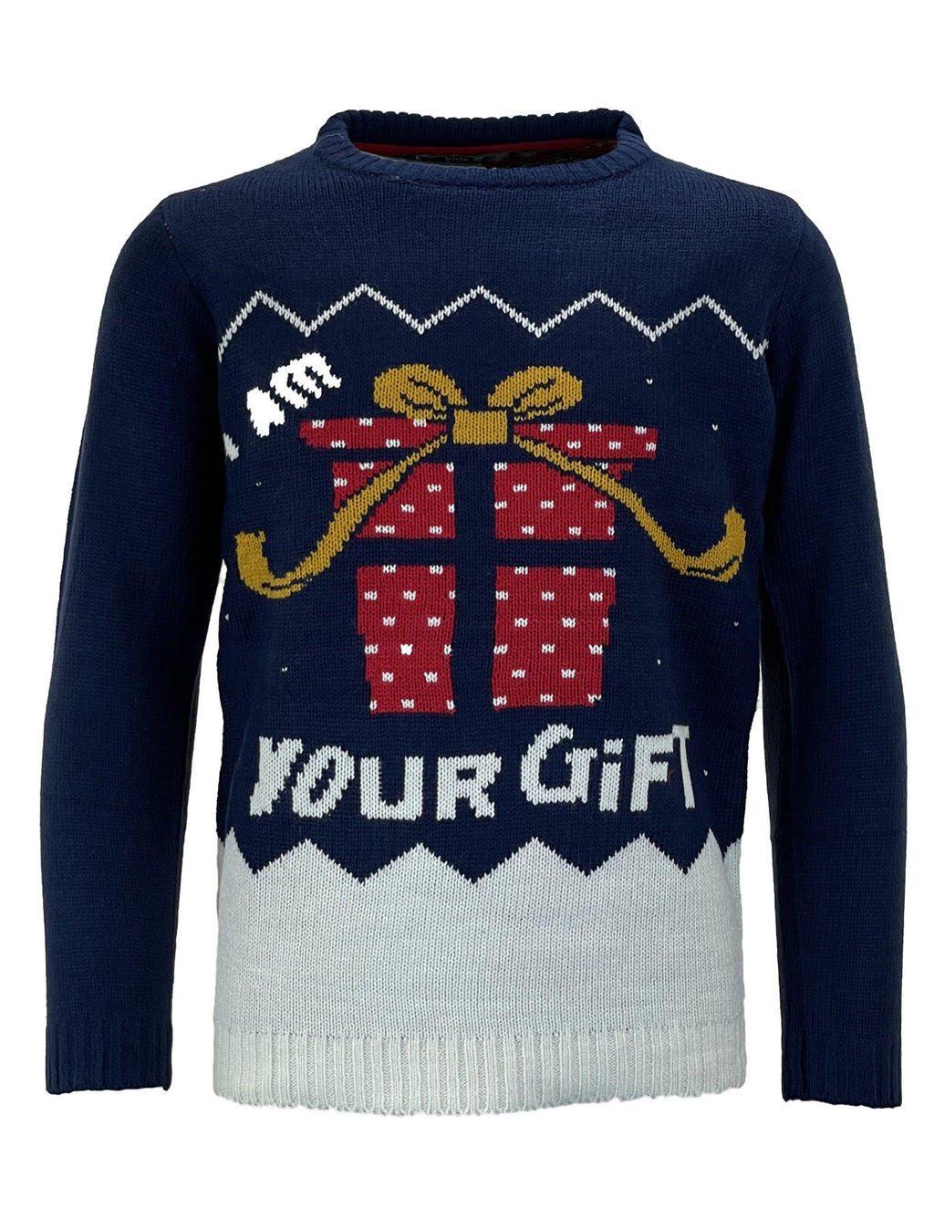 Kids Boys Girls Navy "I Am Your Gift" Knitted Sweater Xmas Christmas Jumpers