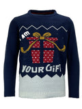 Kids Boys Girls Navy "I Am Your Gift" Knitted Sweater Xmas Christmas Jumpers