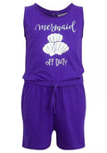 Girls Minoti Purple Mermaid off Duty Print Elasticated Waist Sleeveless Playsuit
