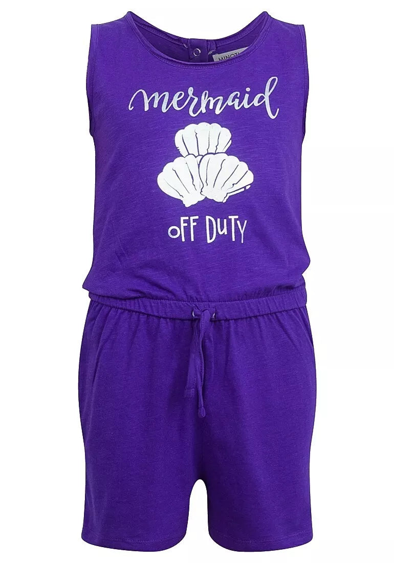 Girls Minoti Purple Mermaid off Duty Print Elasticated Waist Sleeveless Playsuit