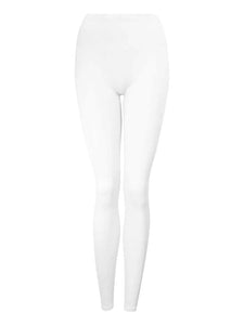 Girls White Full Length Plain Soft Rich Cotton Stretchy Dance Casual Leggings