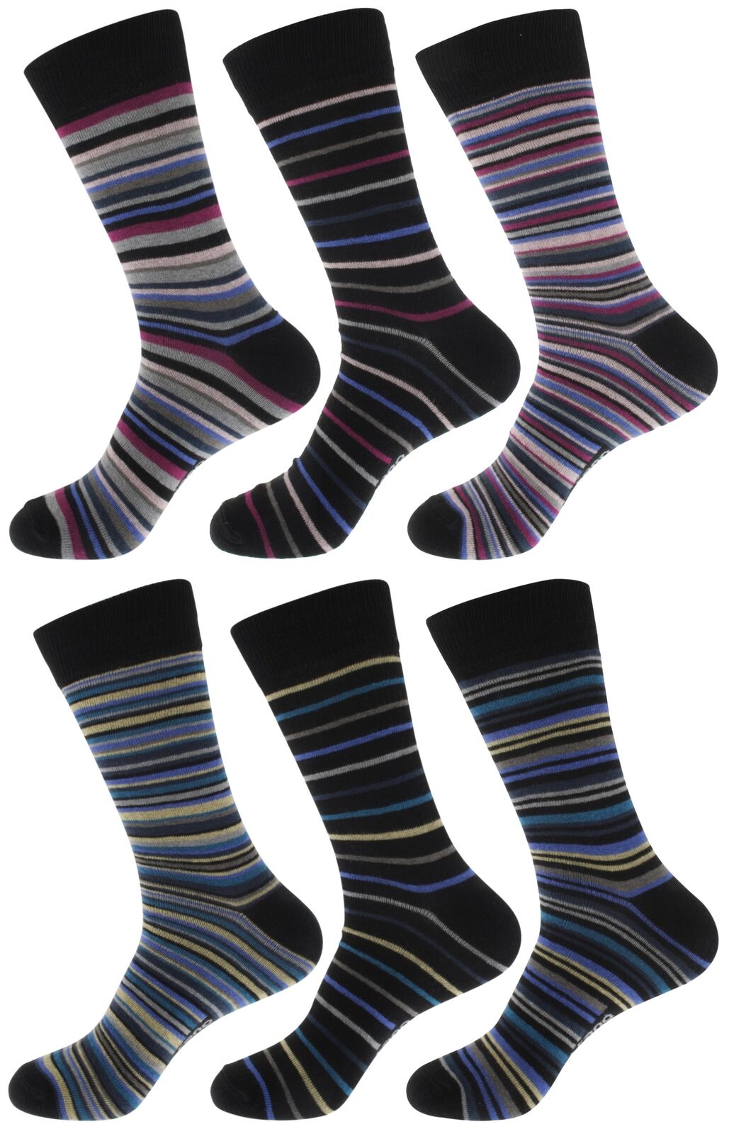 Mens Atano Multi Stripe Designs Cotton Rich 6 Pack Socks