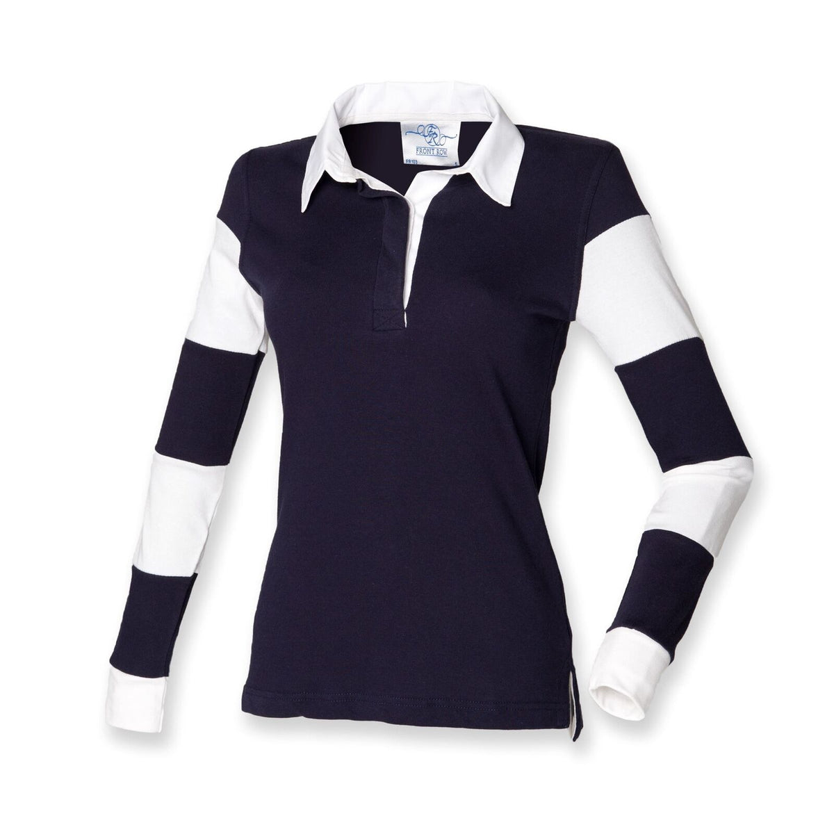 Ladies Navy Front Row Long Sleeve Plain Rugby Shirt