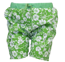 Load image into Gallery viewer, Boys Green &amp; White Floral Elasticated Waist Swimming Shorts
