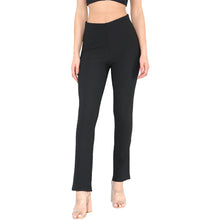 Load image into Gallery viewer, Ladies Black Bootleg Stretchy Soft Ribbd Pull On Elasticated Waist Trouser
