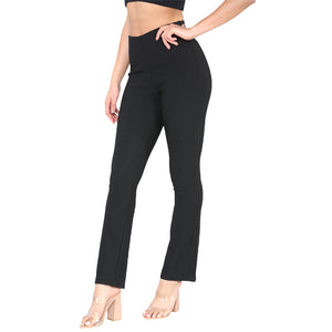 Ladies Black Bootleg Stretchy Soft Ribbd Pull On Elasticated Waist Trouser