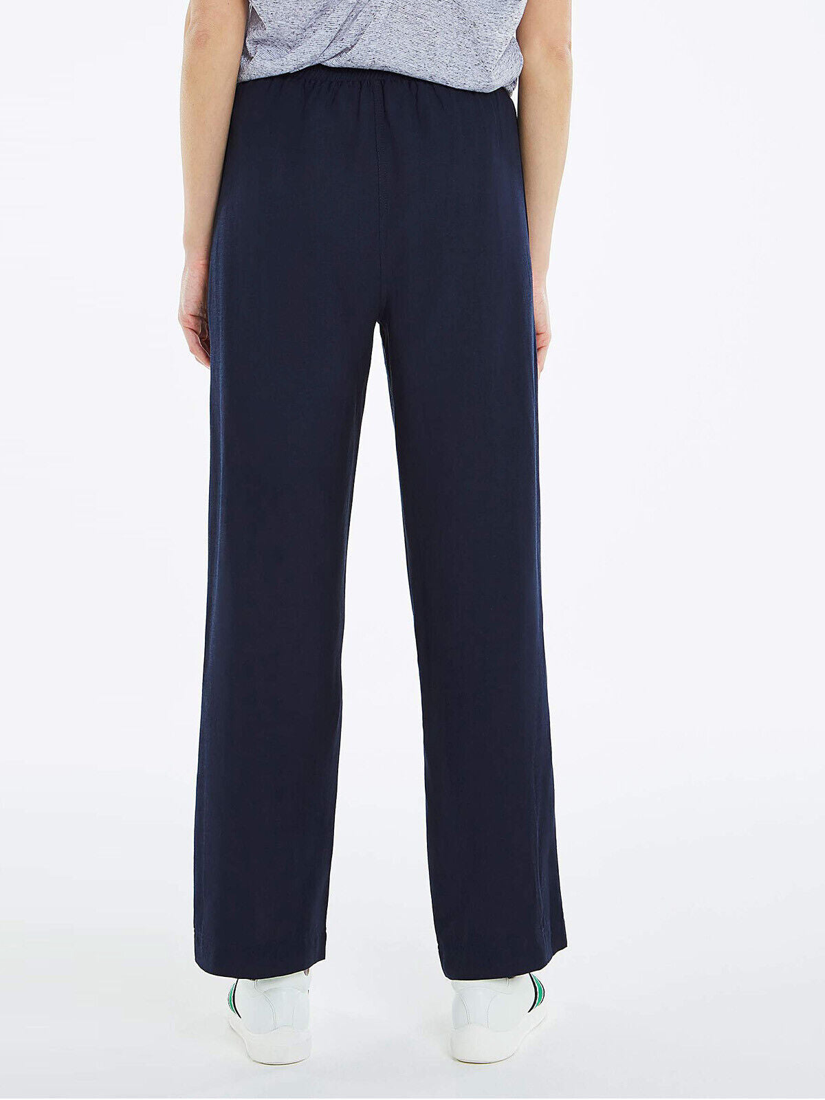 Ladies Capsule Navy Linen Blend Back Elasticated Waist Trousers