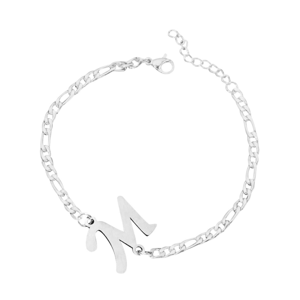 Ladies Girls Silver Stainless Steel Titatnium Single Letter Initial Bracelets