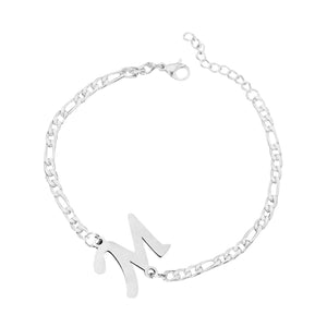 Ladies Girls Silver Stainless Steel Titatnium Single Letter Initial Bracelets