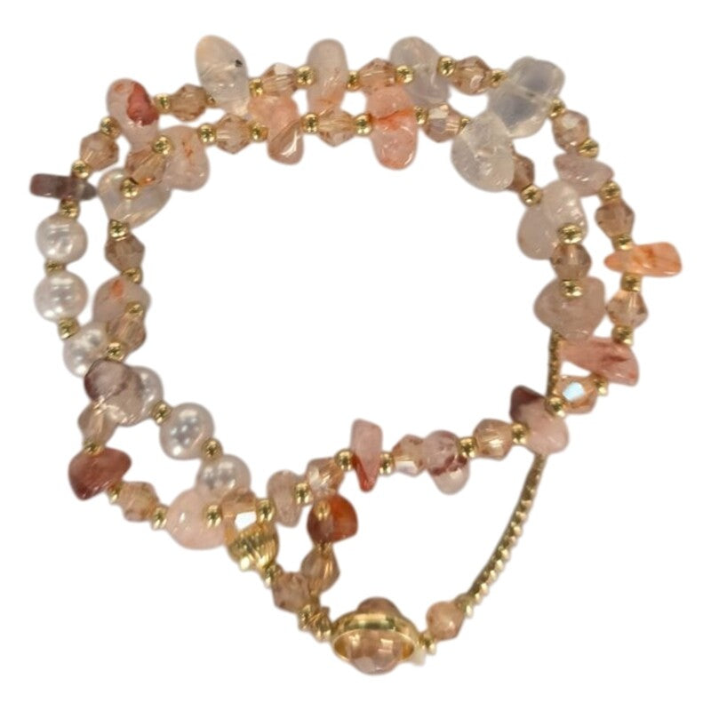 Ladies Gold Plated Double Layer Round Irregular Beads Expandable Bracelet