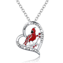 Load image into Gallery viewer, Silver necklaces with Cardinal Red Bird Heart Pendant
