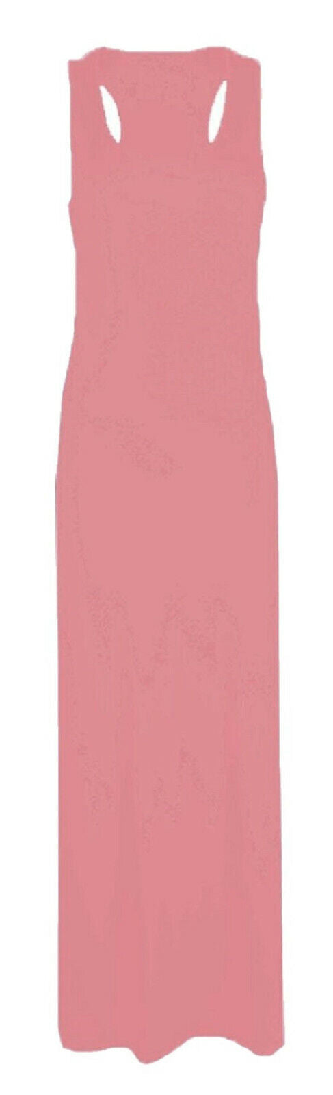 Ladies Pink Plain Maxi Muscle Jersey Racer Back Summer Dress