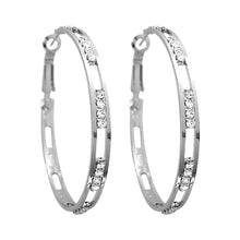 Load image into Gallery viewer, Ladies Big Silver Plated Cutout Circle Crystal Round Hoop Earrings
