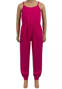 Girls Magenta Woven Adjustable spaghetti straps Elasticated Waist Jumpsuit