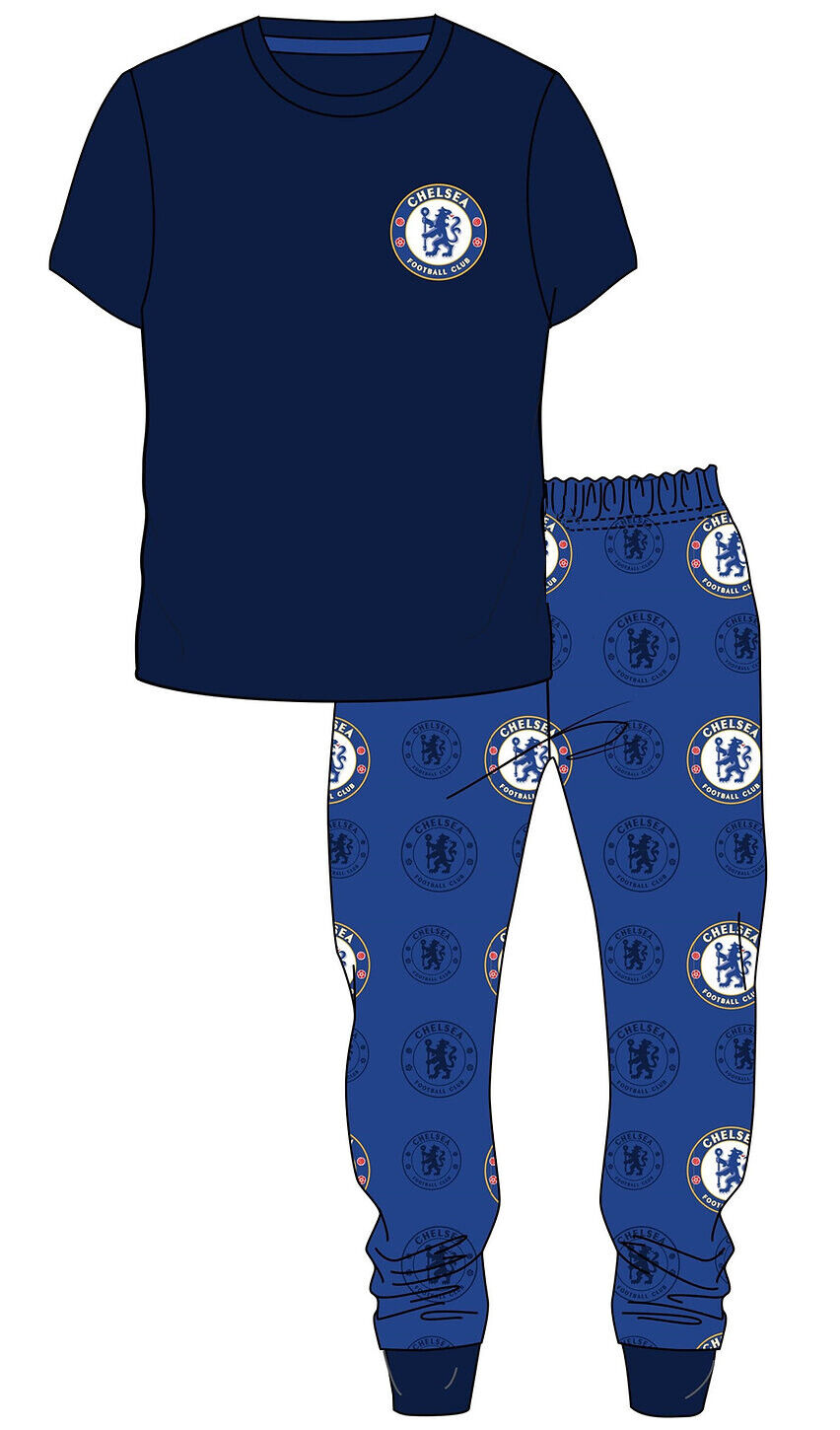 Mens Chelsea FC Football Cotton Pyjamas Top & Bottom Loungewear