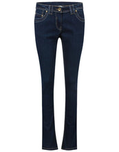 Load image into Gallery viewer, Ladies Blue Dark Denim Contrast Stitch Stretchy Mid Rise Skinny Fit Jeans
