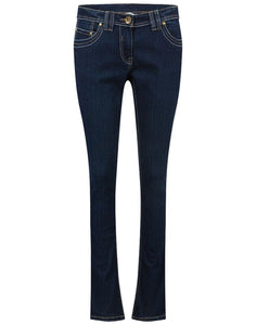 Ladies Blue Dark Denim Contrast Stitch Stretchy Mid Rise Skinny Fit Jeans
