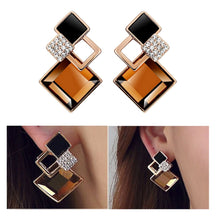 Load image into Gallery viewer, Ladies Gold Plated Brown Diamond Cut Crystal Over Layer Earrings
