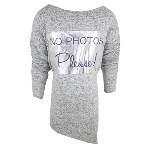 Girls Grey Marl Long sleeve "No Photo Please" Print Top
