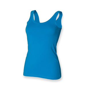 Ladies Blue Fuschia Cotton Rich Regular Fit Stretchy Tank Vest Sleeveless Tops