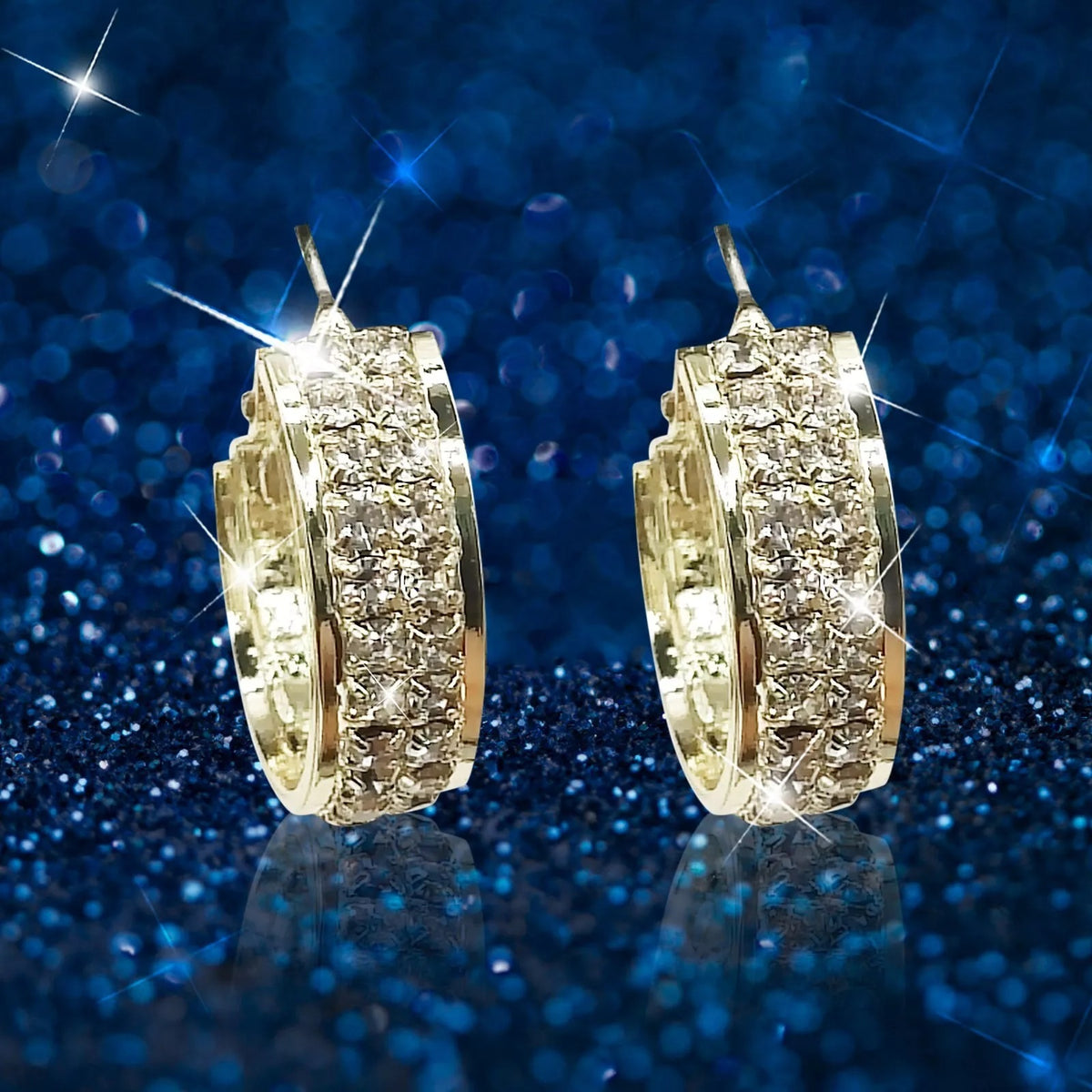 Ladies Medium Creole Dazzling Crystal Geometric Gold Plated Hoop Earrings