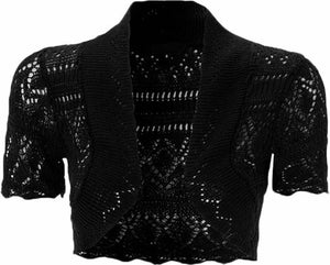 Girls Black Crochet Knitted Bolero Shrugs Cardigan
