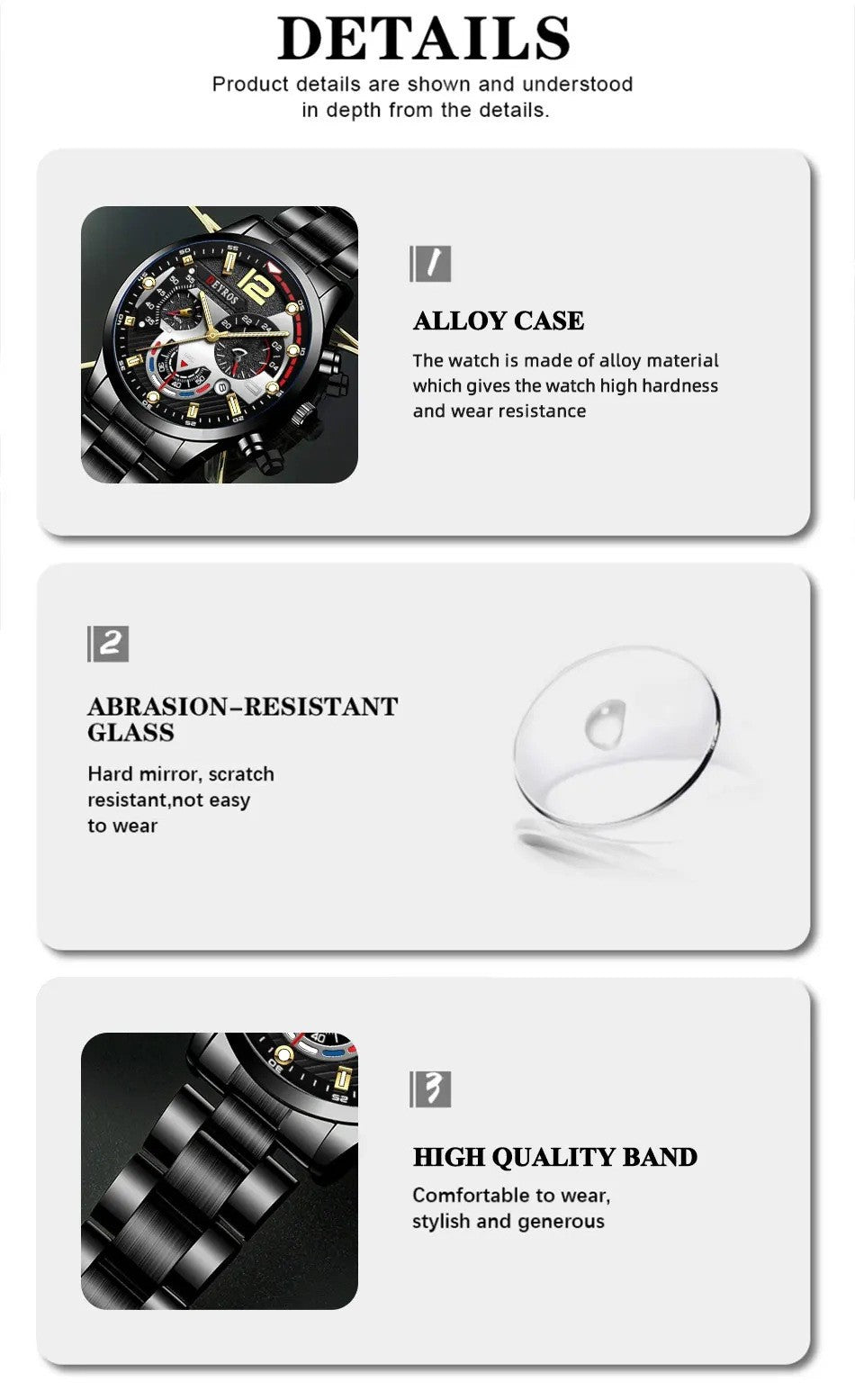Mens Luxury Luminous Dial Quartz Wrist Stainless Steel Scratch Resistance Watch