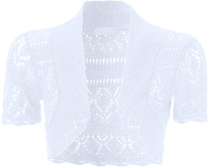 Girls White Crochet Knitted Bolero Shrugs Cardigan
