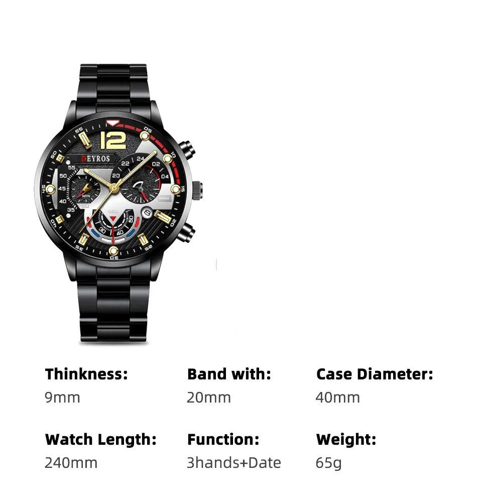 Mens Luxury Luminous Dial Quartz Wrist Stainless Steel Scratch Resistance Watch
