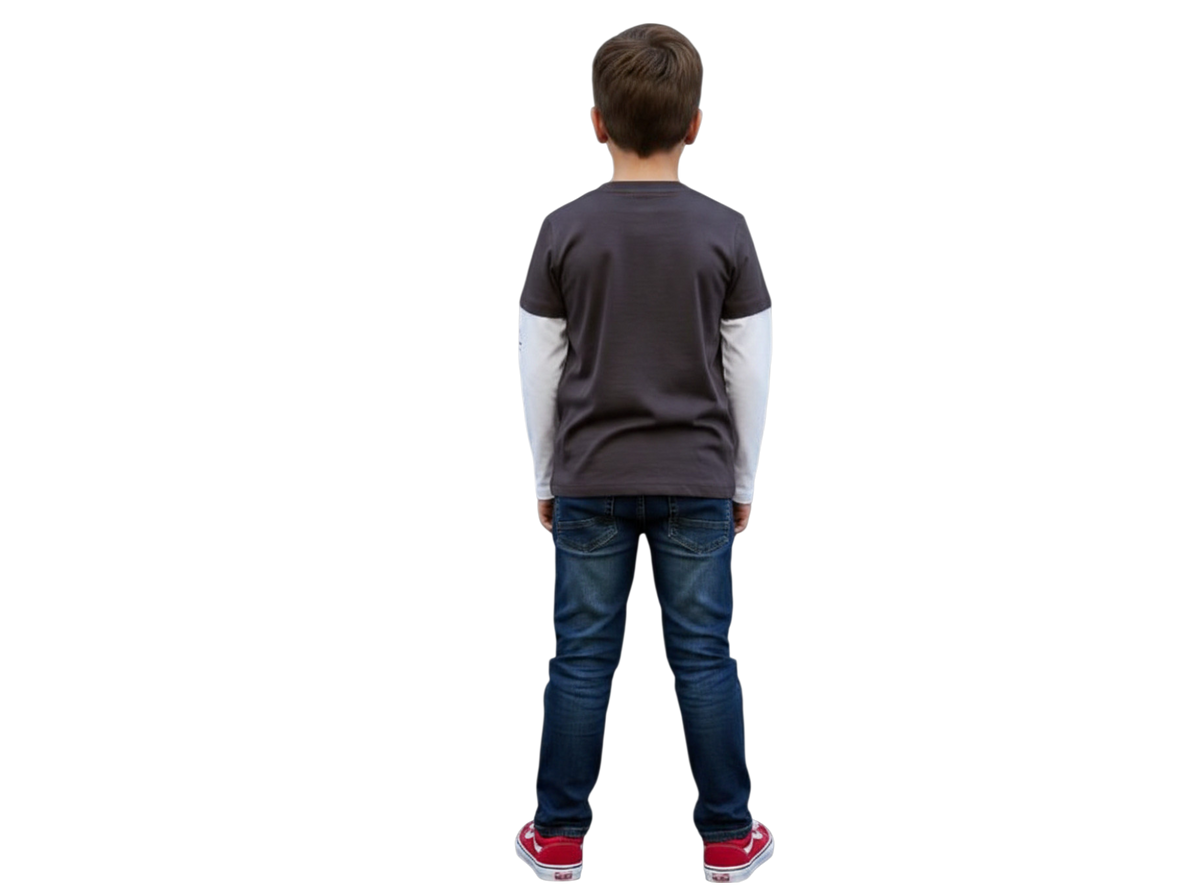 Boys Grey Skater Zone Print Layer Long Sleeve Cotton T-Shirt