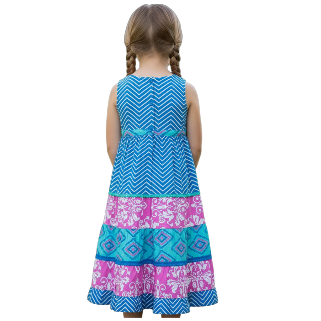 Blue & Pink Multi Zig Zag Sleeveless Dress