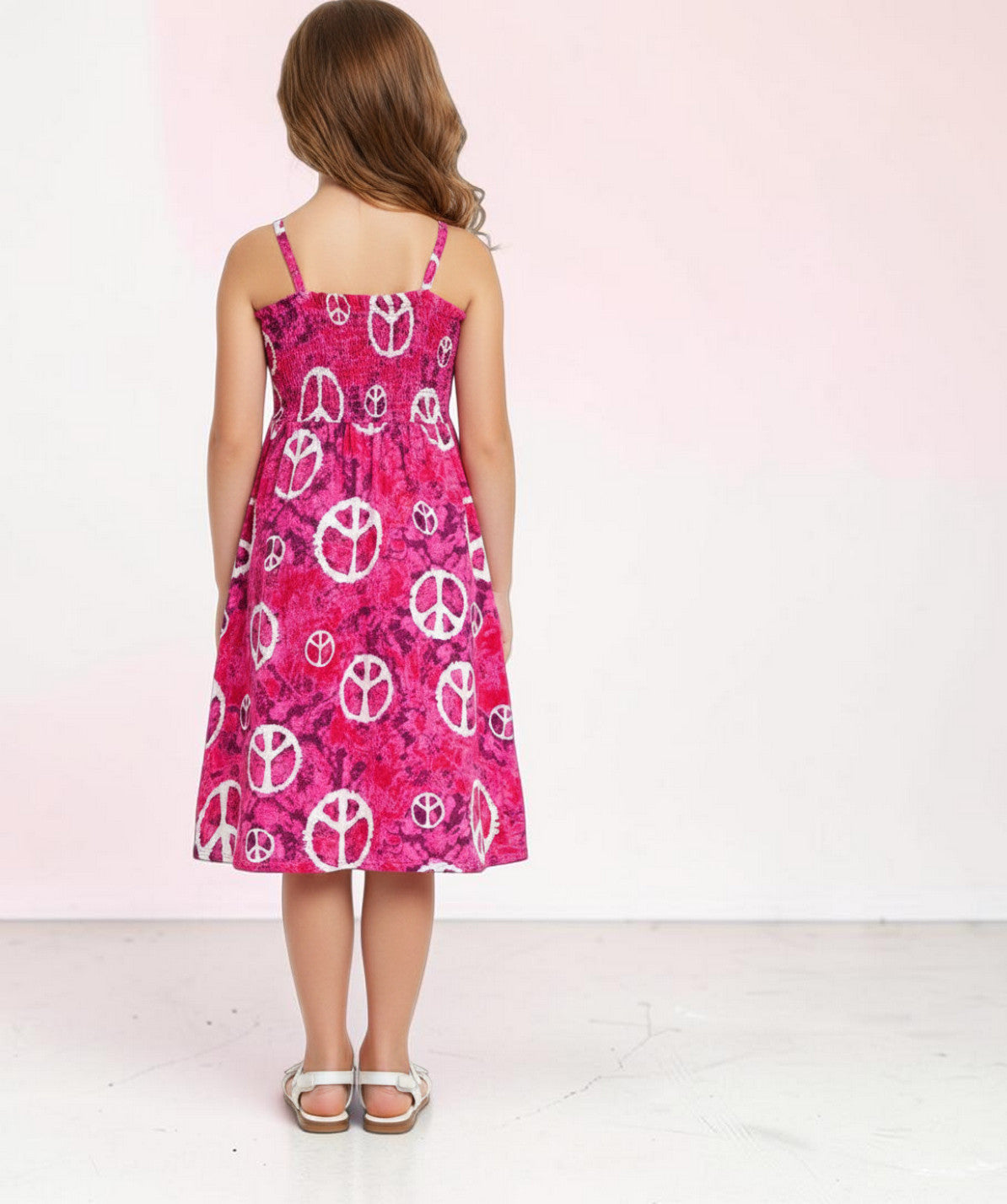 Cerise Multi Peace Motif Hanky Hem Strappy Dress