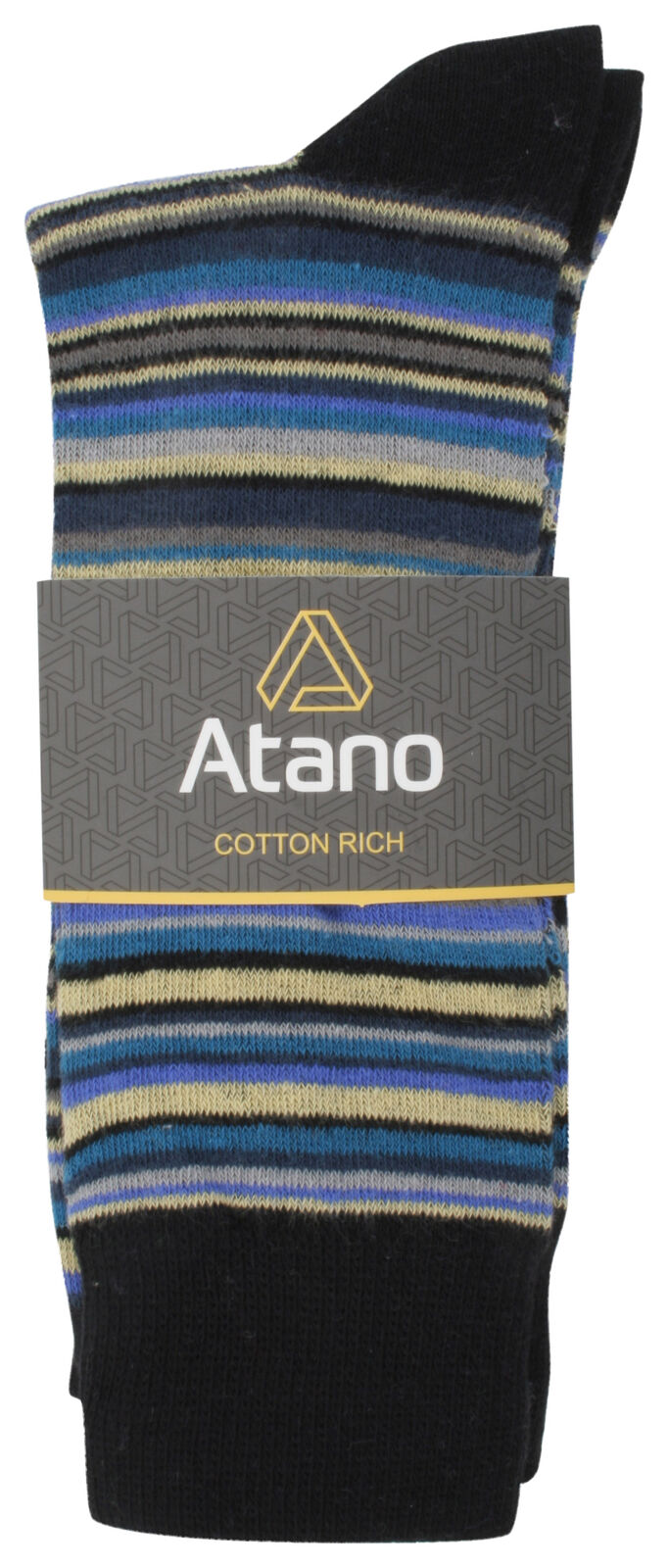 Mens Atano Multi Stripe Designs Cotton Rich 6 Pack Socks
