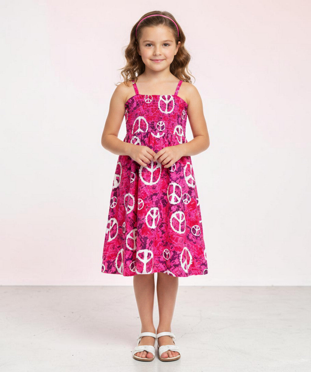 Cerise Multi Peace Motif Hanky Hem Strappy Dress