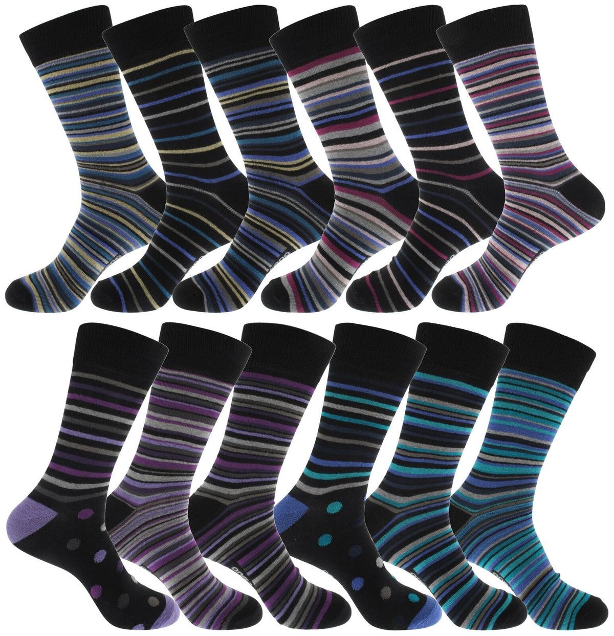 Mens Atano Multi Stripe Designs Cotton Rich 6 Pack Socks