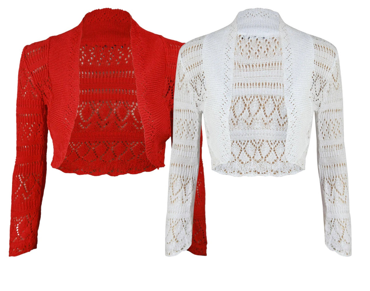 Girls Red & White Crochet Knitted Bolero Shrug Cardigan