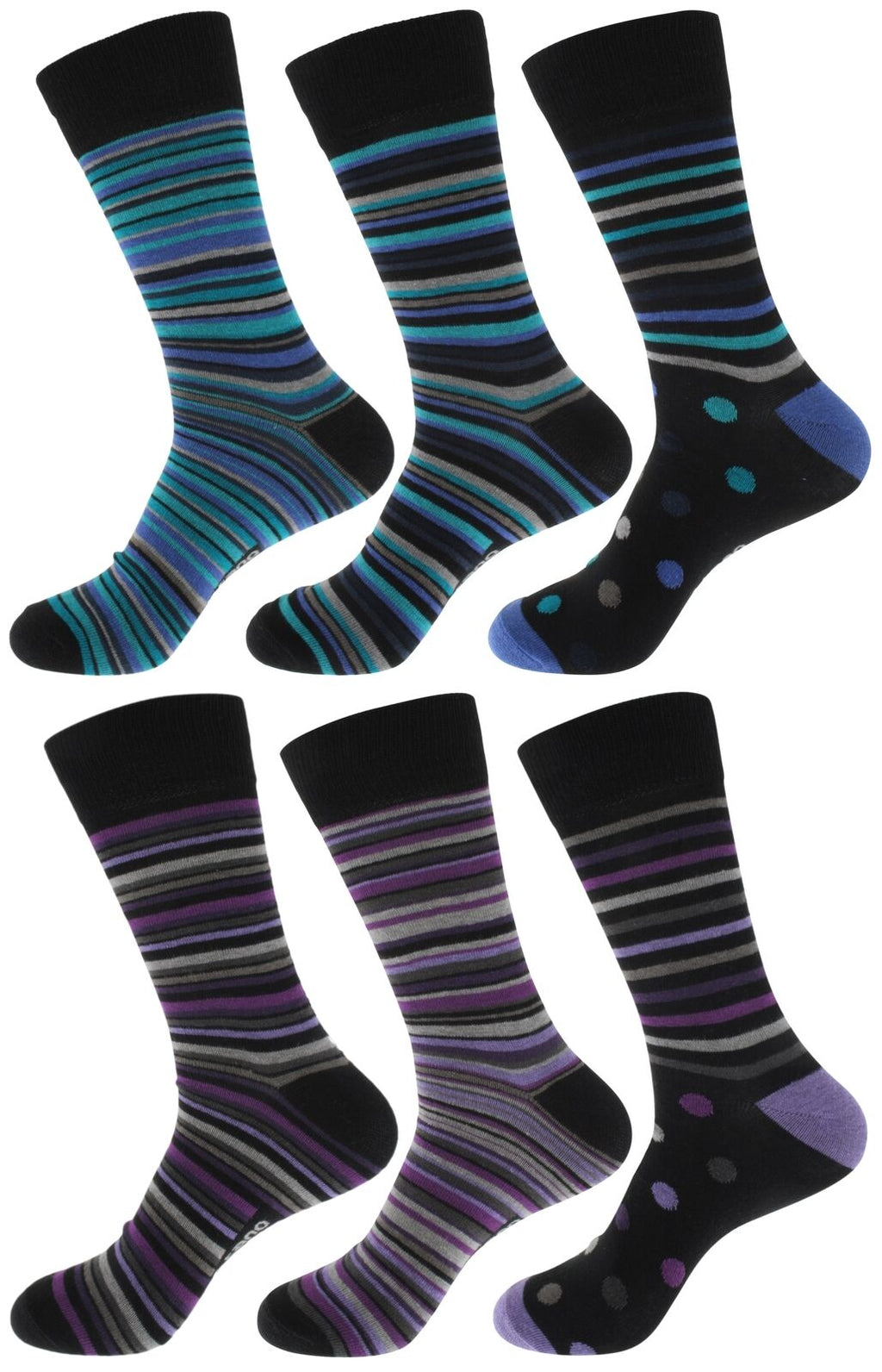 Mens Atano Multi Stripe Designs Cotton Rich 6 Pack Socks