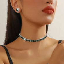 Load image into Gallery viewer, Ladies Luxury Green Rhinestone Stud Earrings Party Choker Necklace
