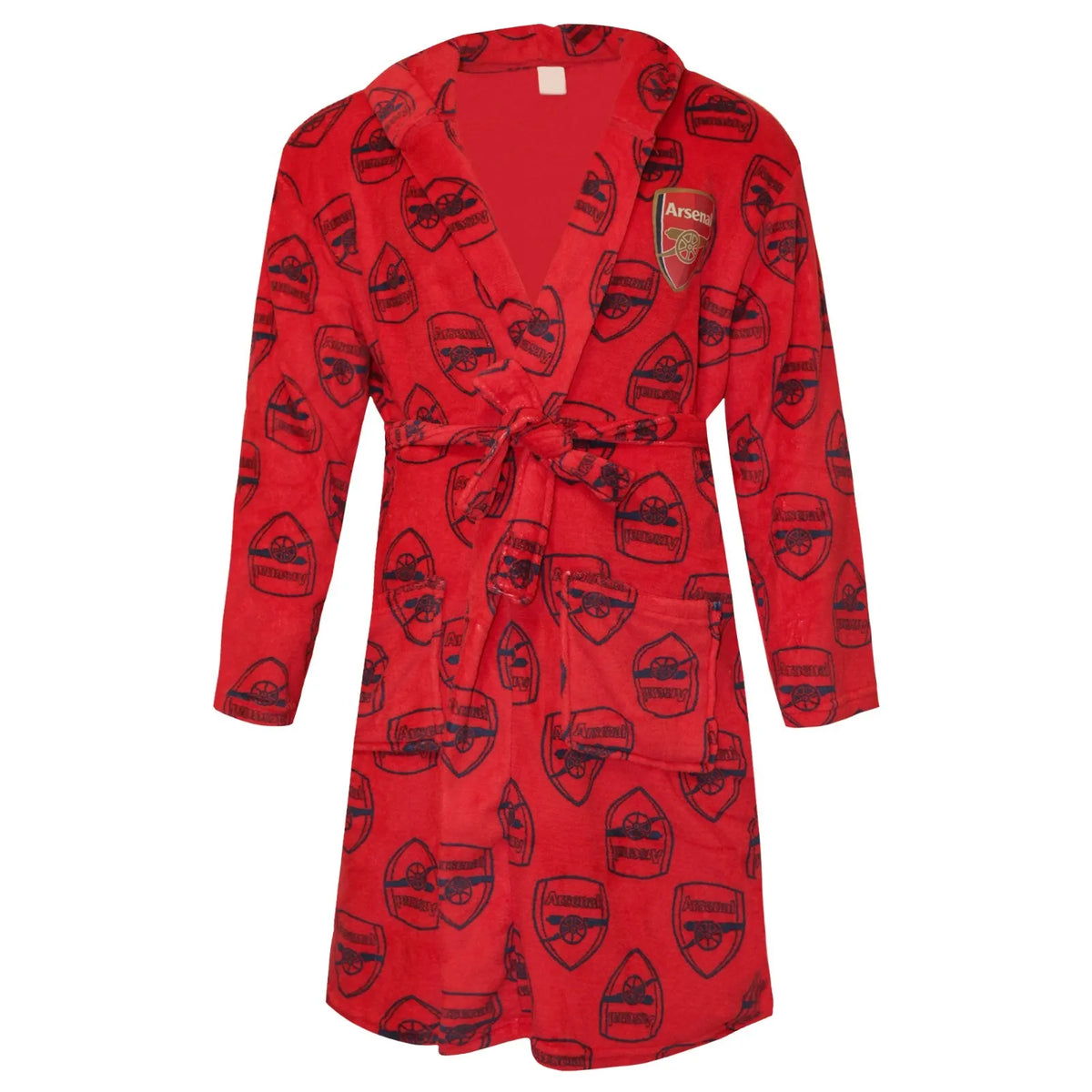 Mens Red Official Arsenal FC Soft Fleece Hooded Dressing Gown