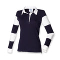 Ladies Navy Front Row Long Sleeve Plain Rugby Shirt