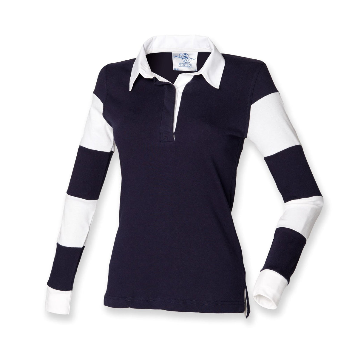 Ladies Navy Front Row Long Sleeve Plain Rugby Shirt
